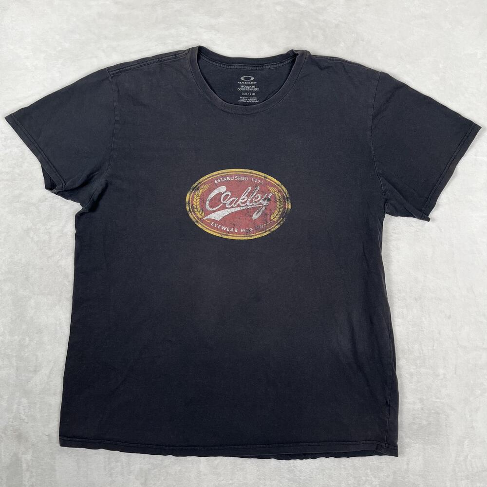 Oakley T-Shirt Mens 2XL Black Established 1975 Eyewear Logo Graphic Tee Retro